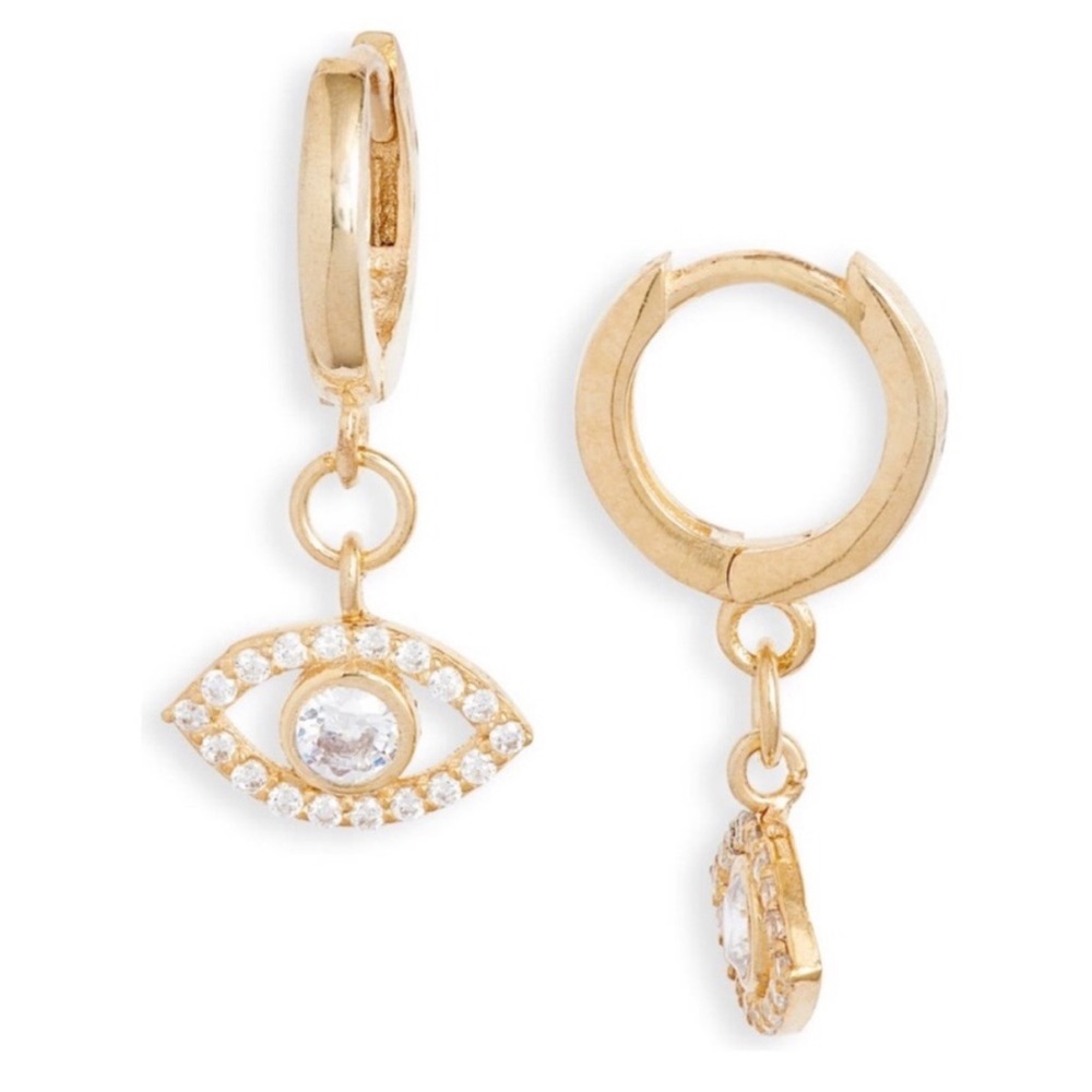 ARGENTO VIVO Evil Eye Drop Huggie Hoop Earrings in 18-Karat Gold Plating